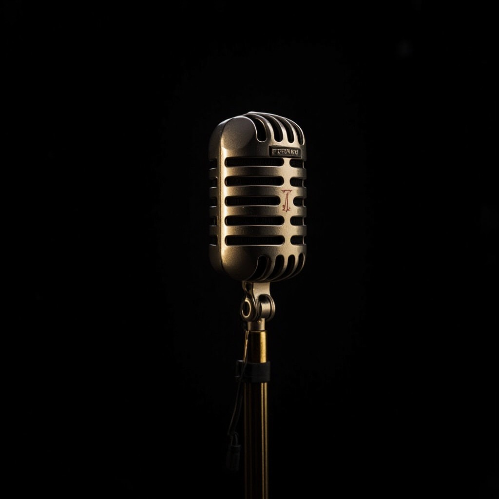 The Grey Gold Mic on a Black Background