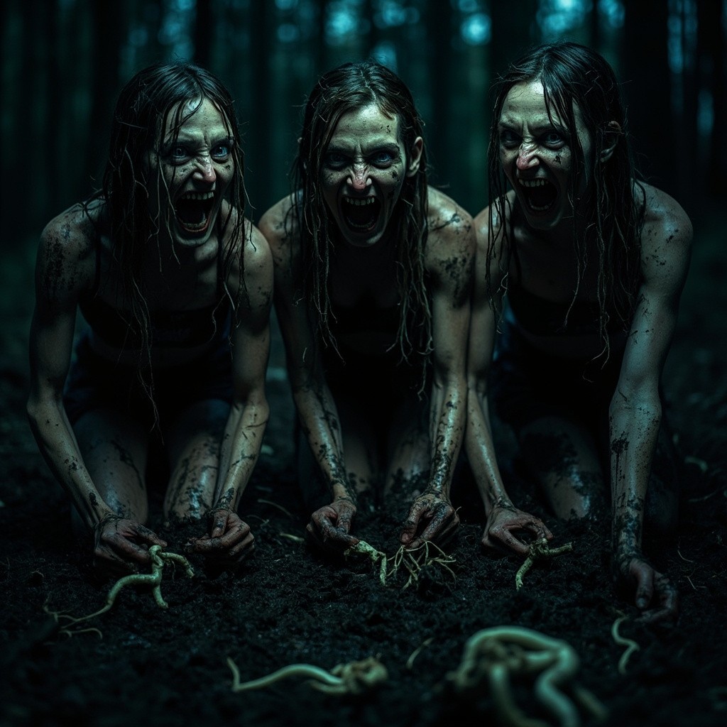 The Grim Ritual of Three Gaunt Women at Night