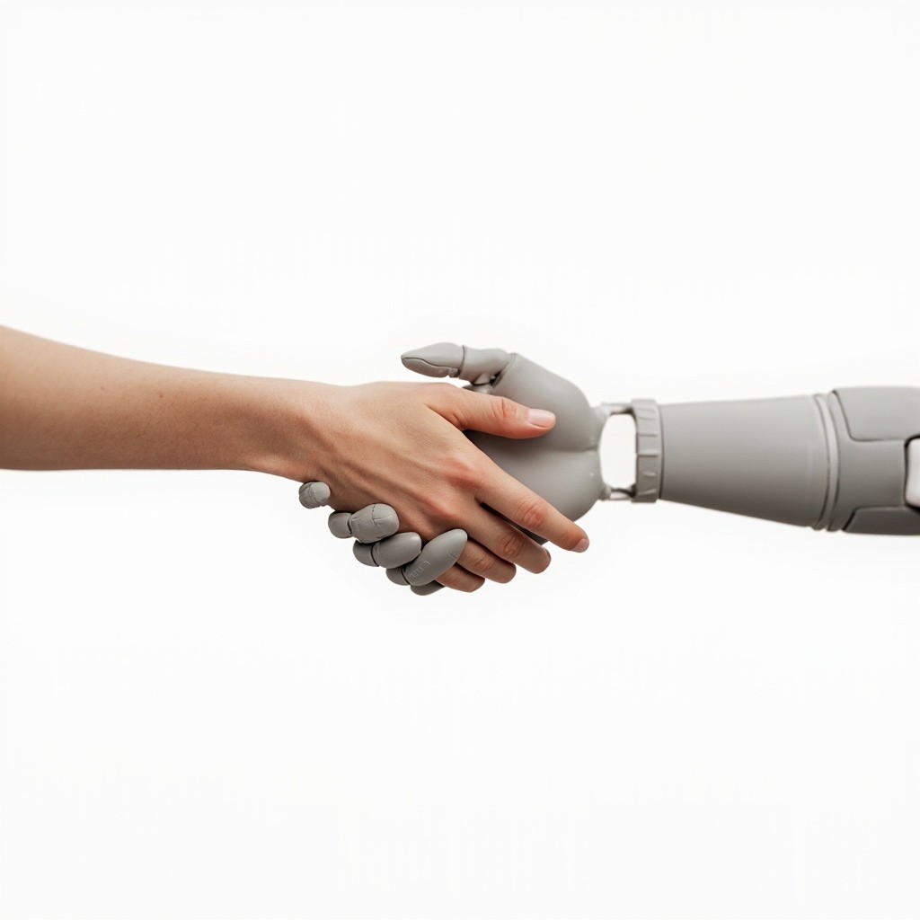 The Handshake: Human and Futuristic AI Robot