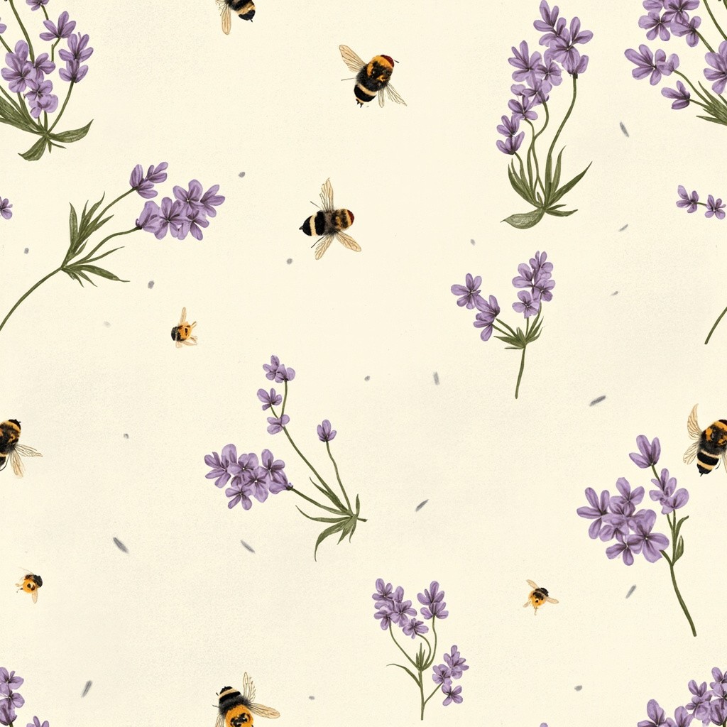 The Honeybees and Lavender on Cream Background