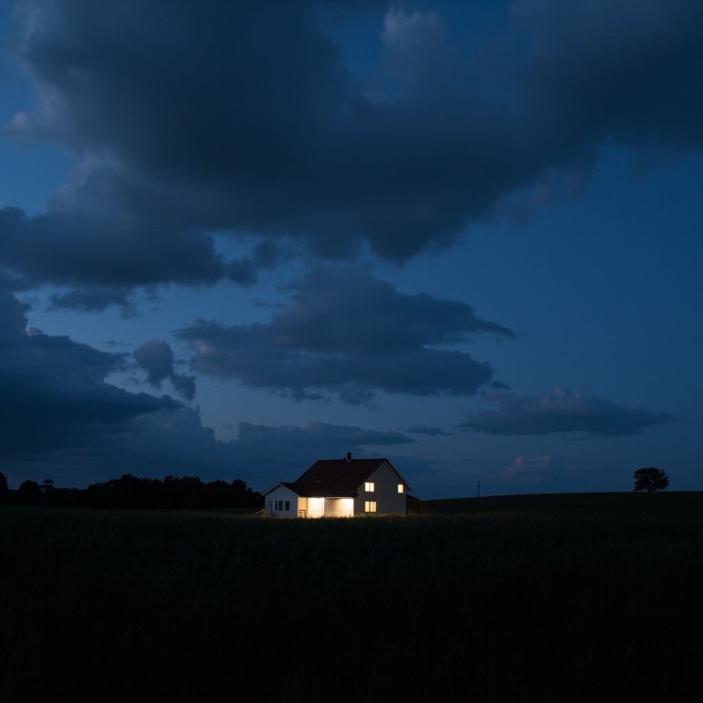 The House in a Night Field Under Clouds