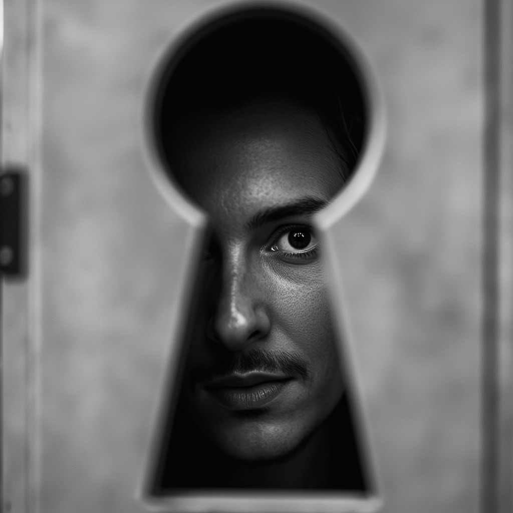 The Image of an Eye Looking Through Keyhole