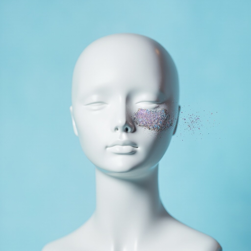 The Iridescent Speck Floating by Porcelain Mannequin Face