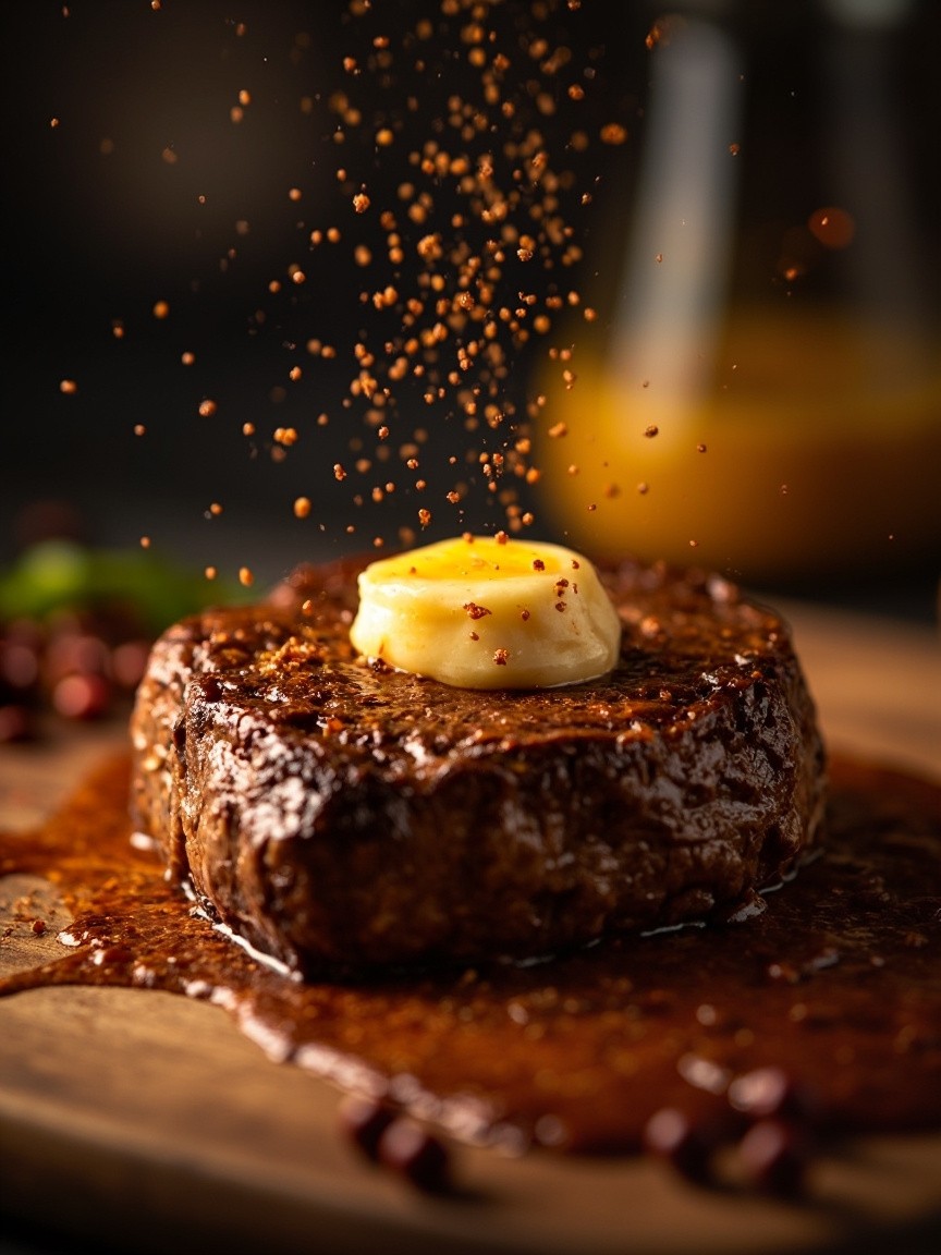The Juicy Steak Advertisement with Morandi Color Background