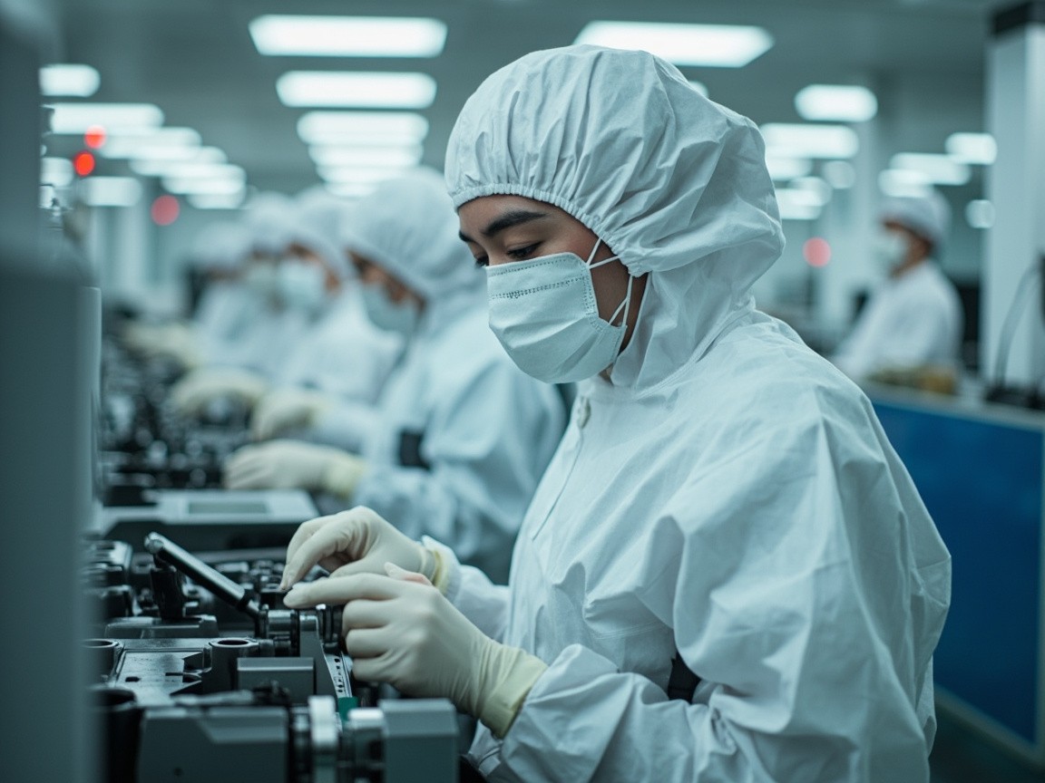 The Korean Workers Operating Machines in Cleanroom
