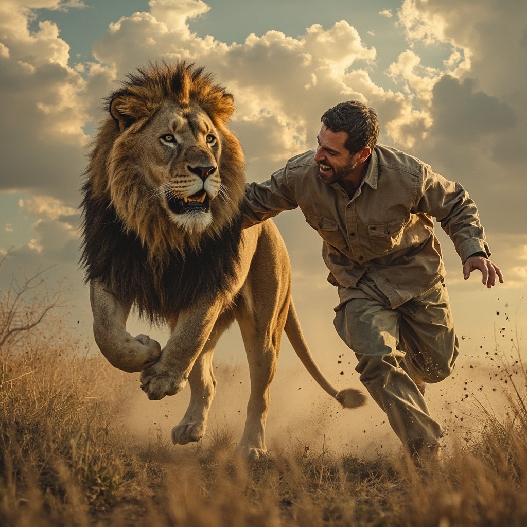 The Lion Chasing a Human