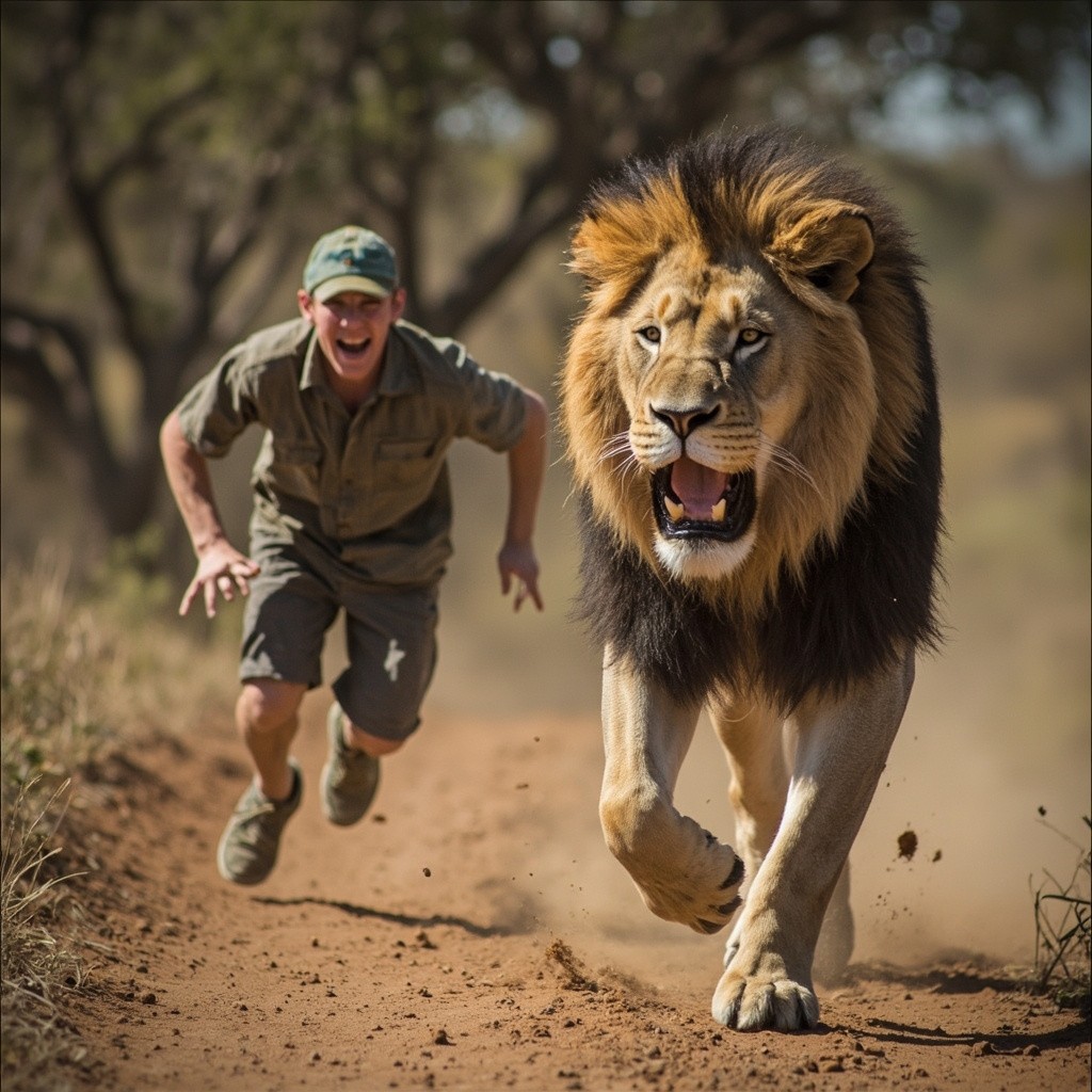 The Lion Pursuing a Man