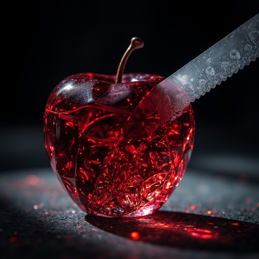 The Magical Crimson Glass Apple's Eerie Silver Bisection