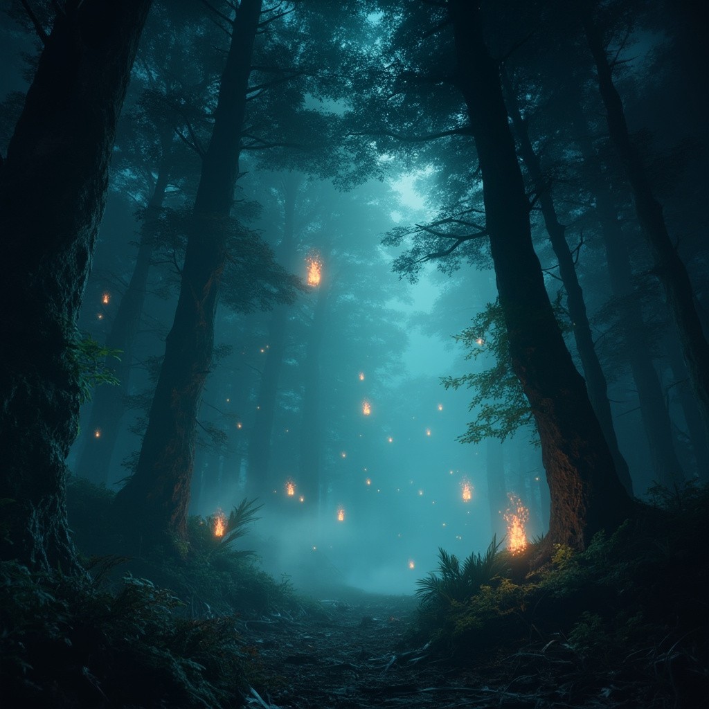 The Magical Forest with Glowing Trees and Lanterns