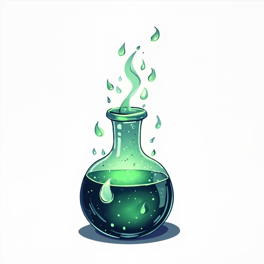 The Magical Glowing Potion on White Background