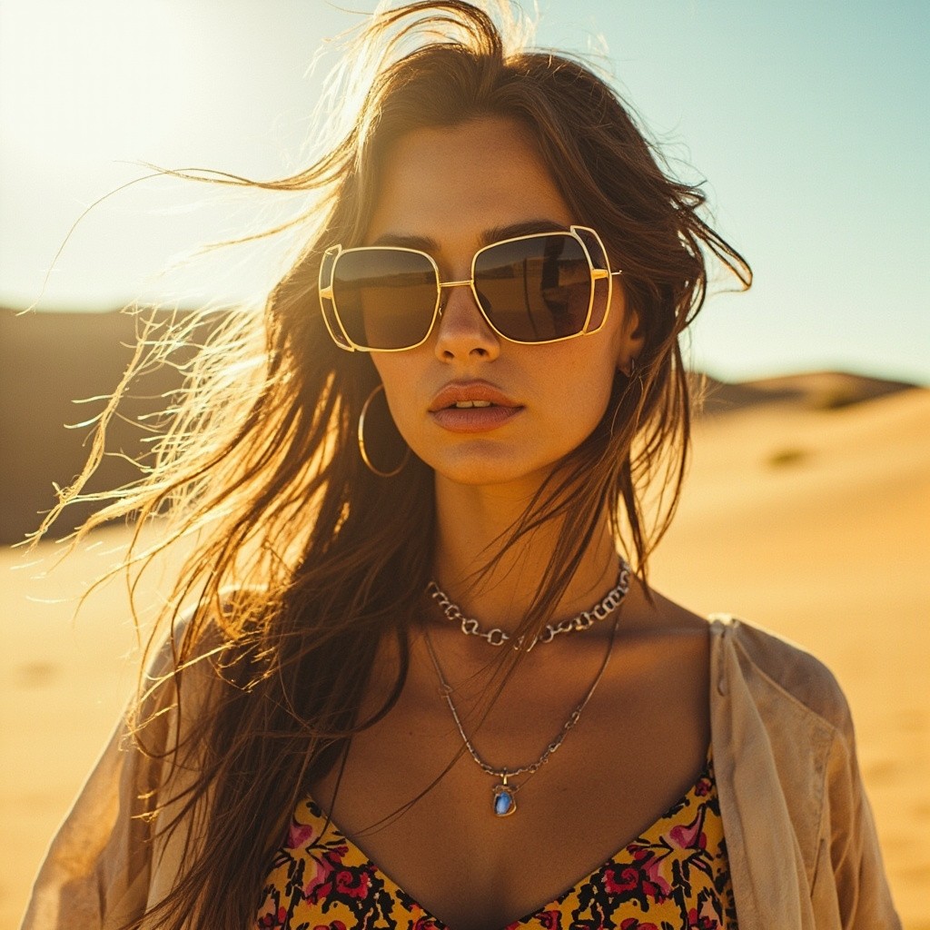 The Model in Chic Attire in Sunny Desert