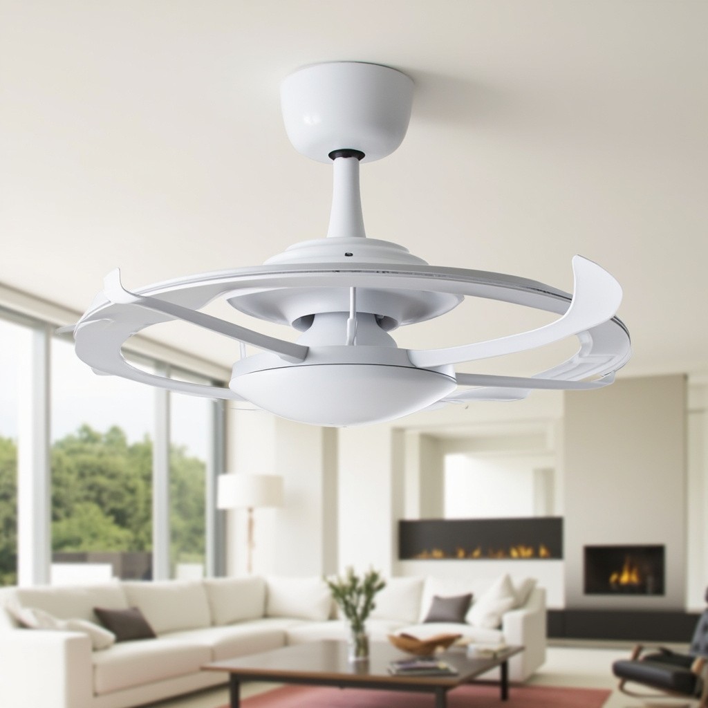 The Modern Living Room with Retractable Ceiling Fan