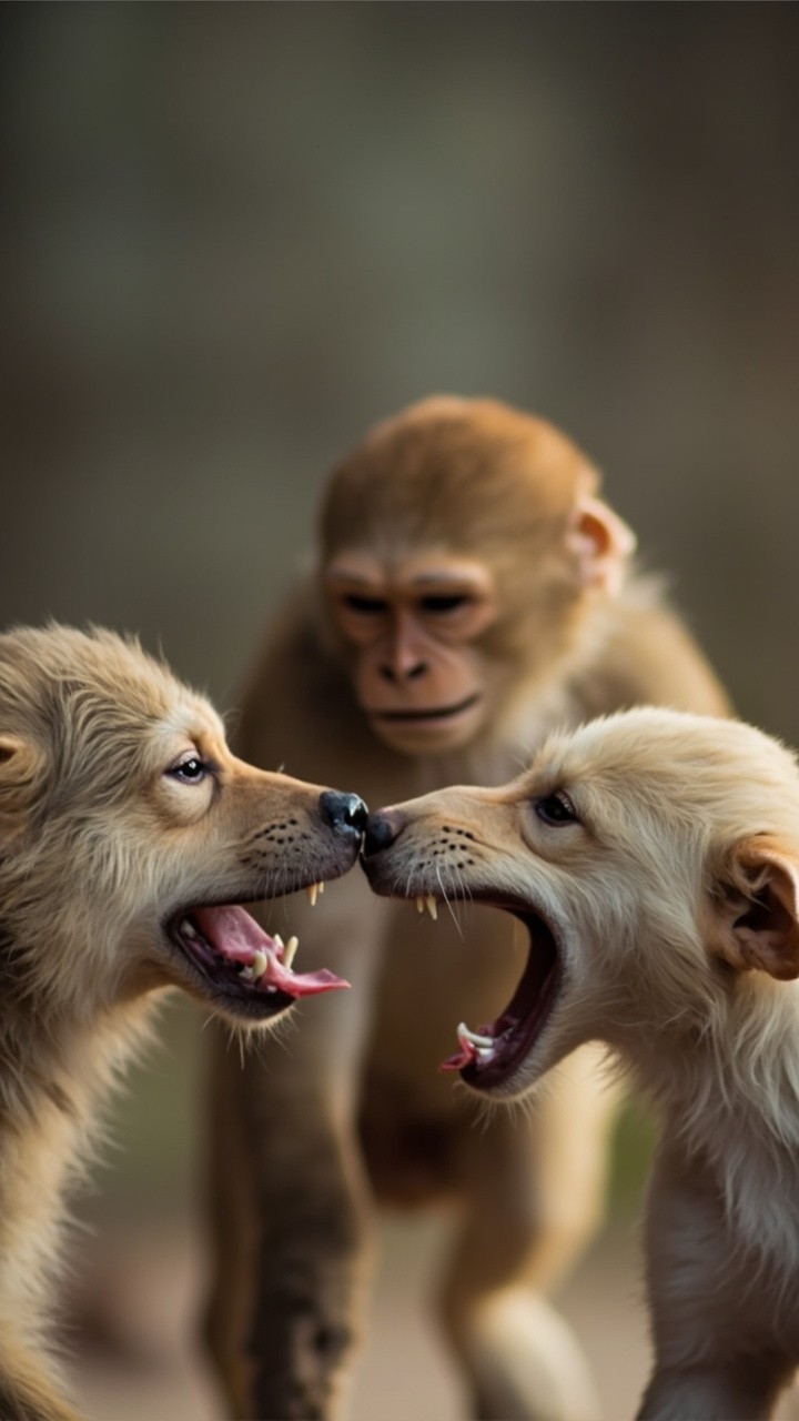 The Monkey Battles Four Dogs Video