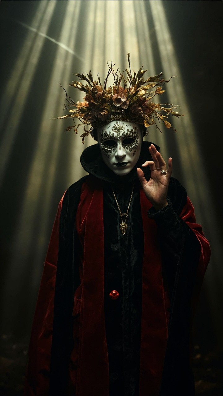 The Mysterious King in Ornate Mask and Renaissance Robe
