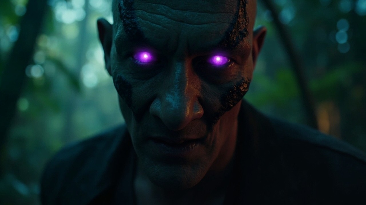 The Mysterious Man with Evil Purple Eyes in Jungle