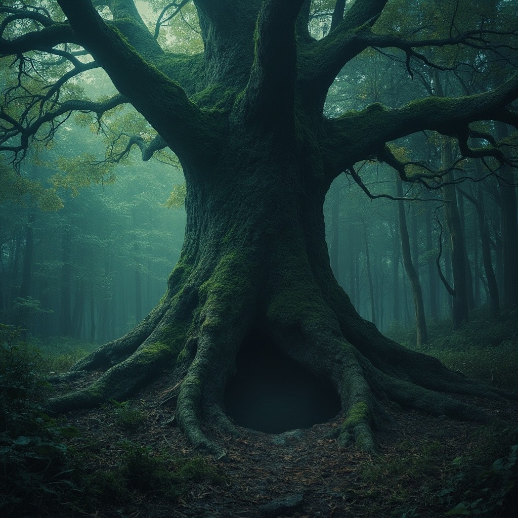 The Mystical Forest Tree with Hole in Root