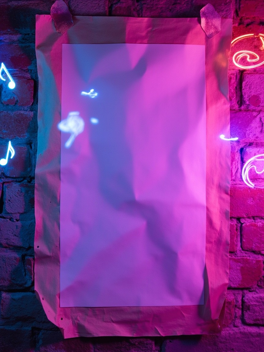 The Neon-Lit Retro Music Poster on Brick Wall