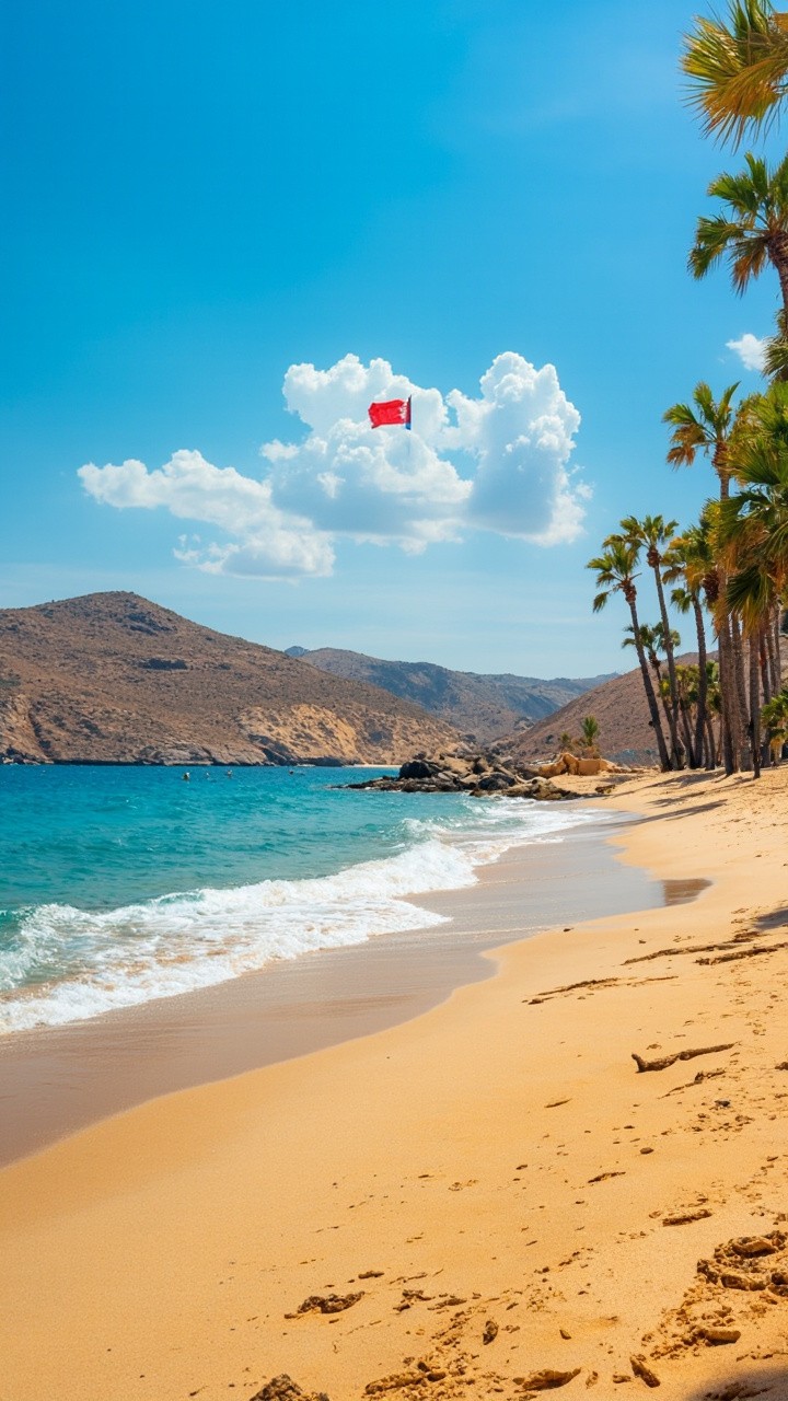 The Northern Cyprus Flag Over Beautiful Beach