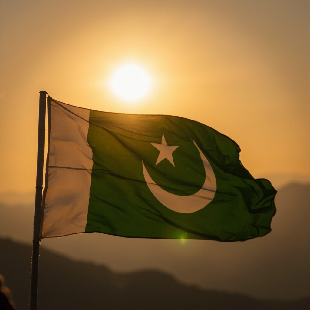 The Pakistani Flag Waving at Sunrise