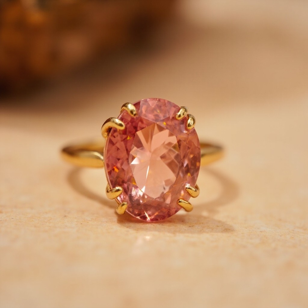 The Peachy Rose Gemstone Ring on the Table