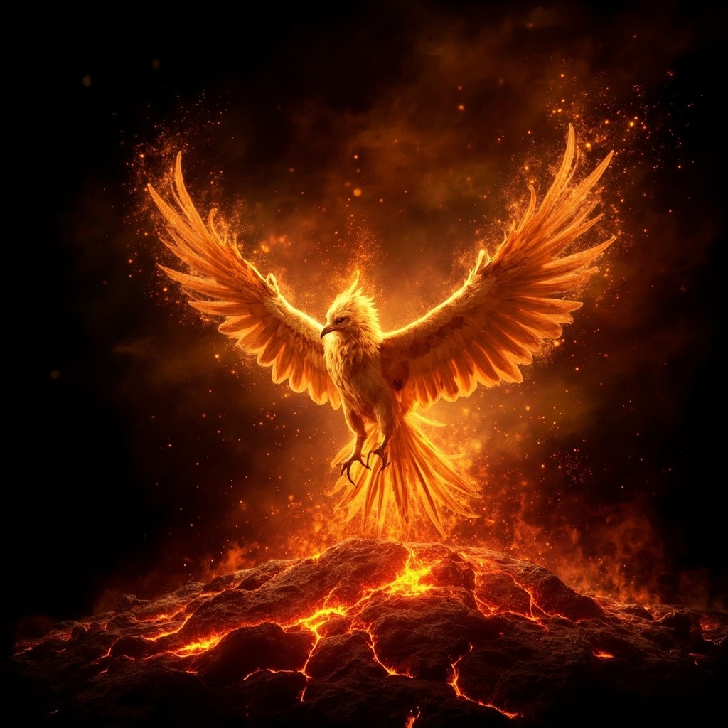 The Phoenix Rises from Lava at Dawn