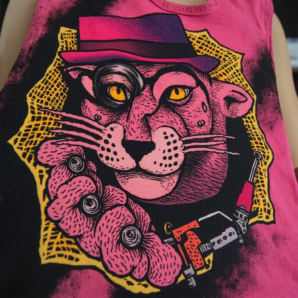 The Pink Panther Gangster with Tattoo Machine Illustration