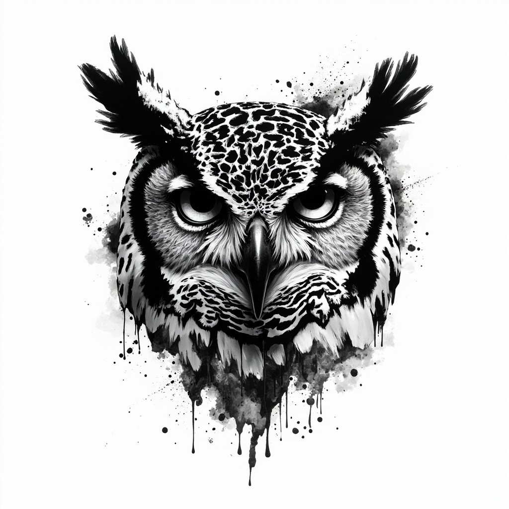 The Powerful Octopus-Owl Hybrid Ink Drawing