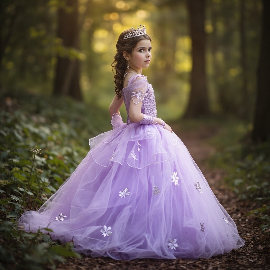 The Princess in Lavender Dress Posing in Forest