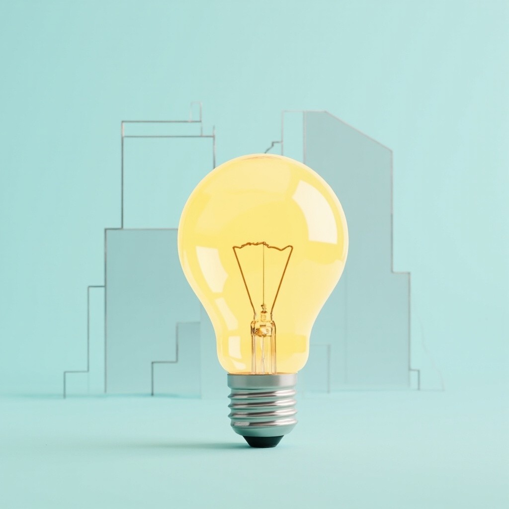 The Productive Idea Lightbulb in Transparent Office Building