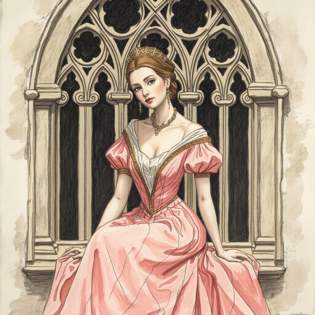 The Queen Sits in Gothic Tower Windowsill