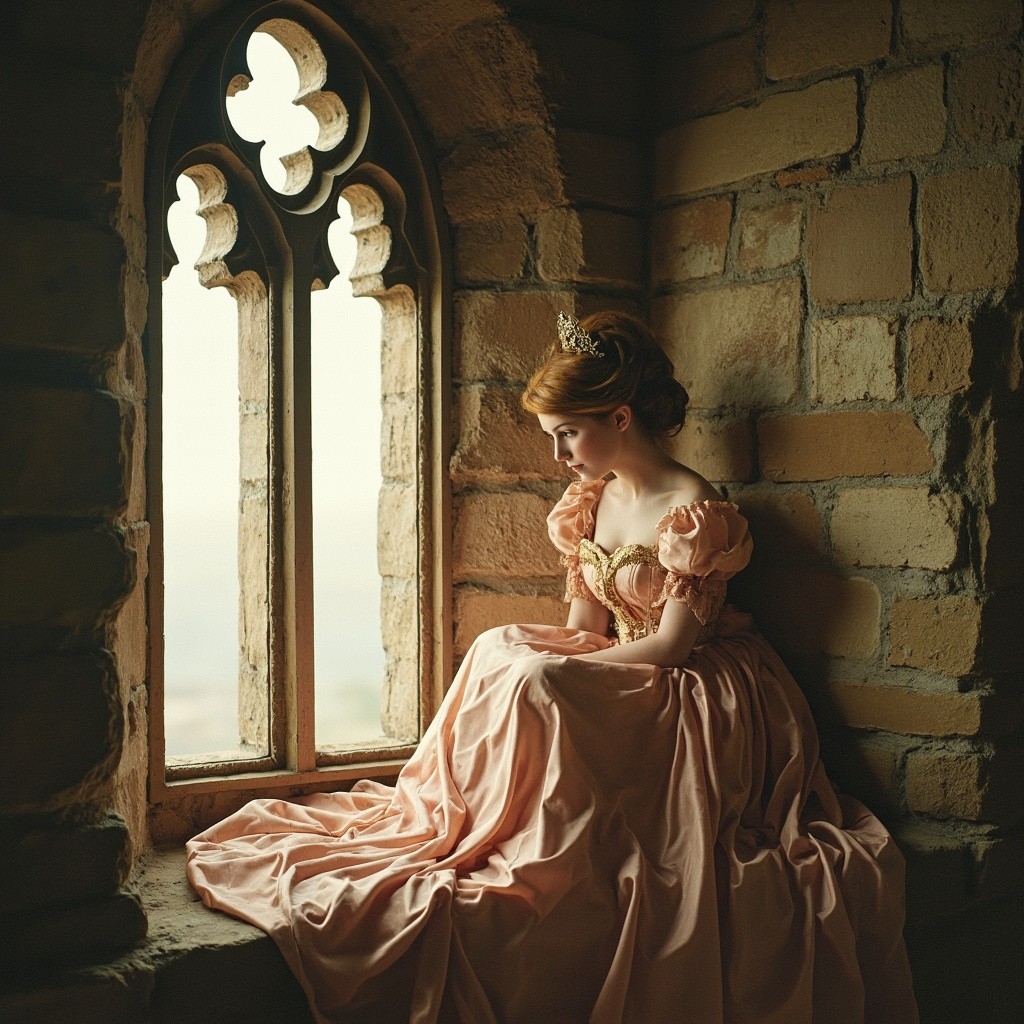 The Queen Sits on a Gothic Tower's Windowsill