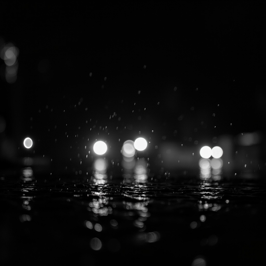 The Quiet Rainy Night Captured in Monochrome