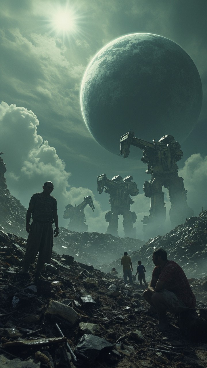 The Robotic Landfill Planet with Refugee Shelters