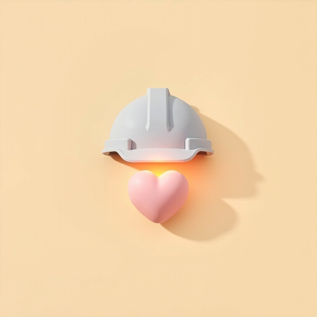 The Serene Industrial Helmet and Glowing Heart