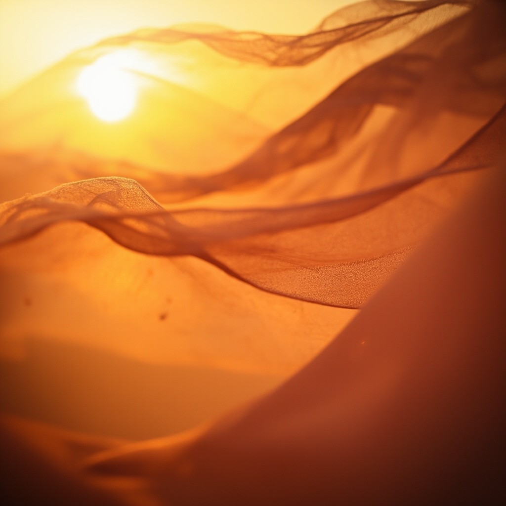 The Silk Fabric Dancing in Warm Sunset
