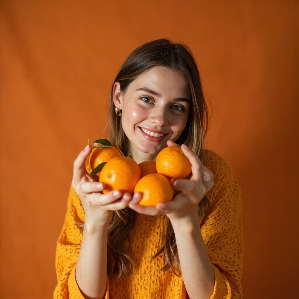 The Smiling Russian Model Holding Oranges