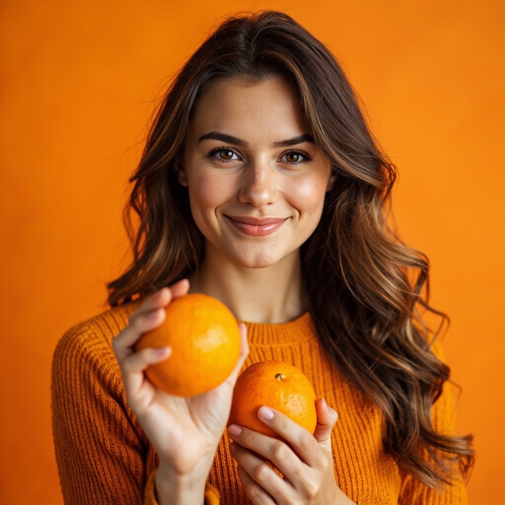 The Smiling Russian Model Holding an Orange