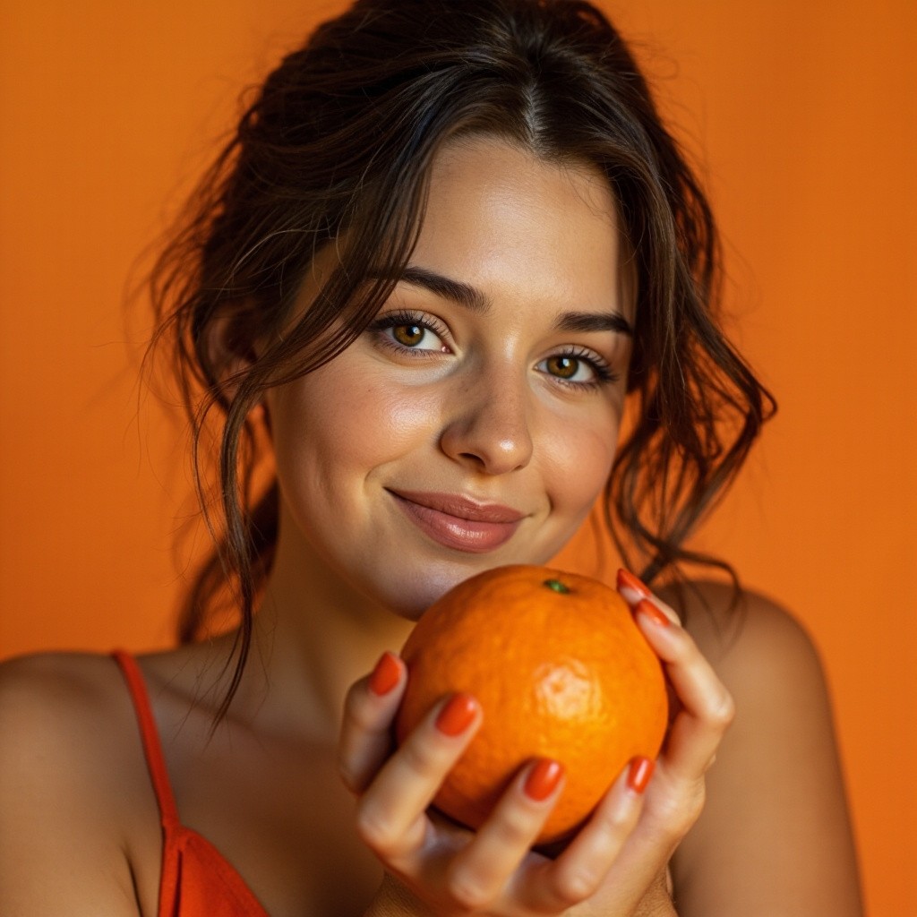 The Smiling Russian Model Holding an Orange