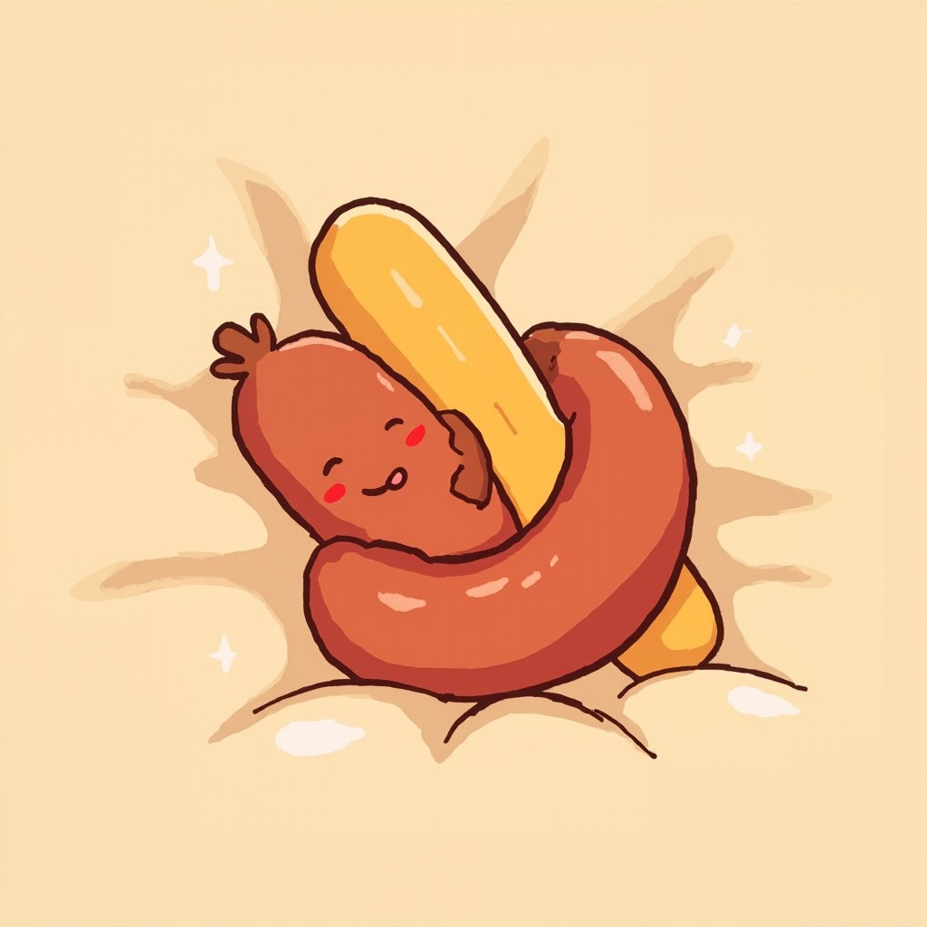 The Smiling Sausage Hugging a Baguette Lovingly