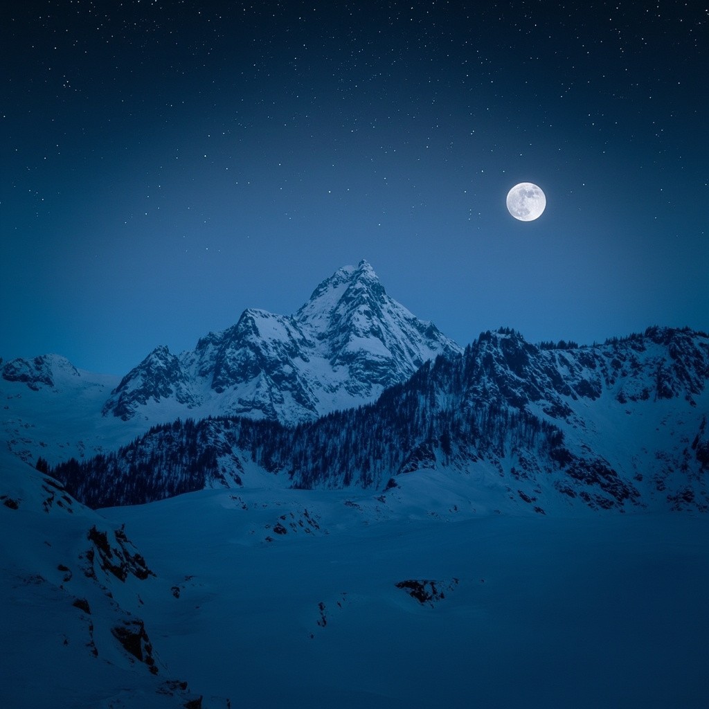 The Snowy Mountains Under Night Sky