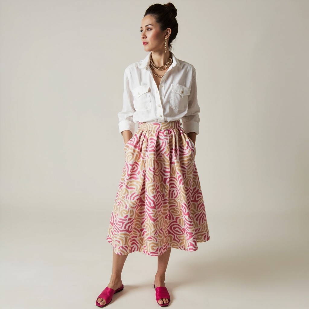The Stylish 40-Year-Old Woman in Geometric Skirt