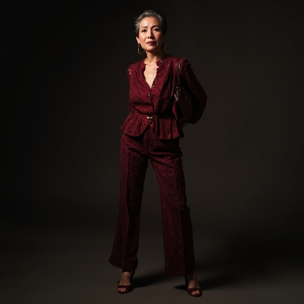 The Stylish Asian Woman in Red Eyelet Outfit