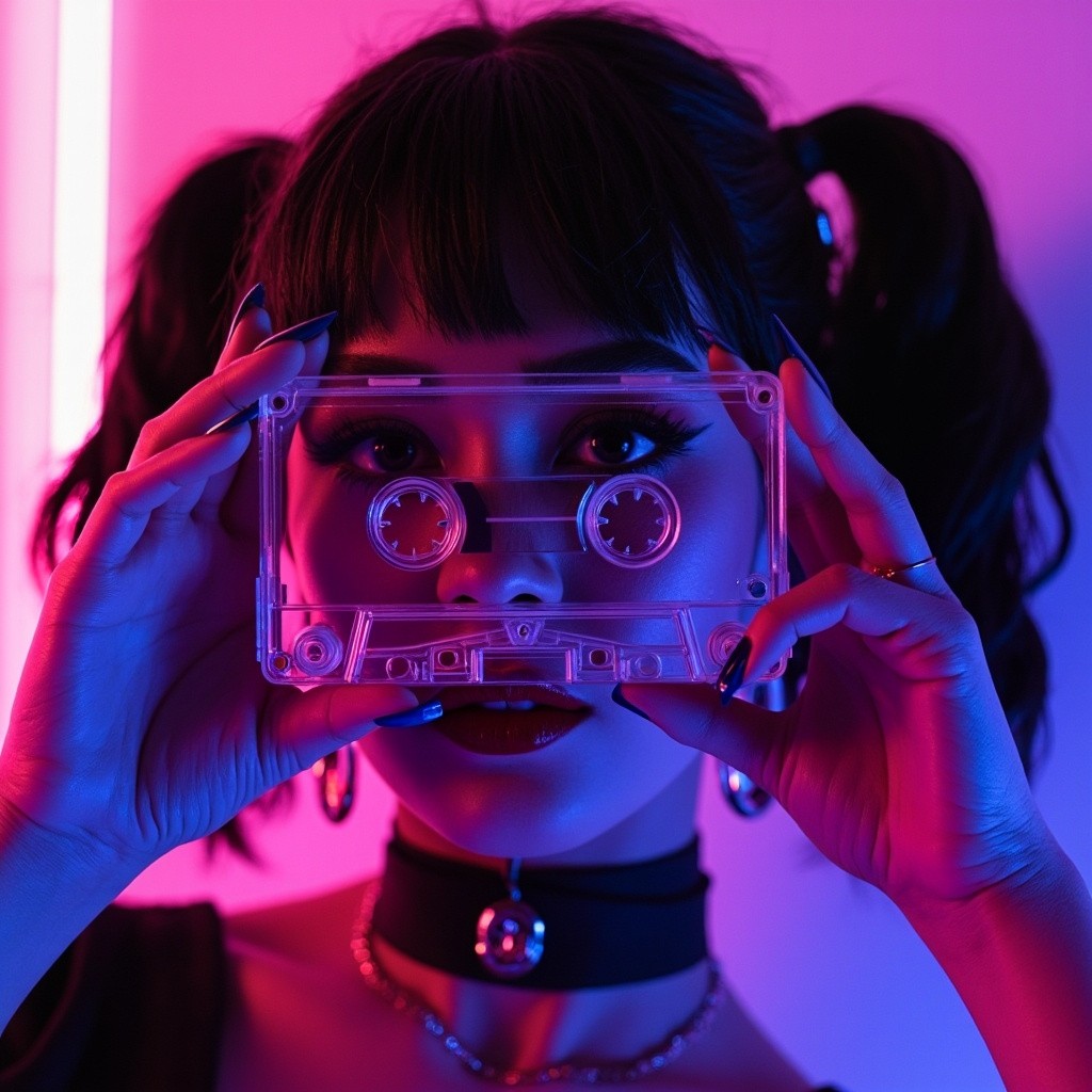 The Stylish Cyberpunk Lady with Cassette Eye-Mask