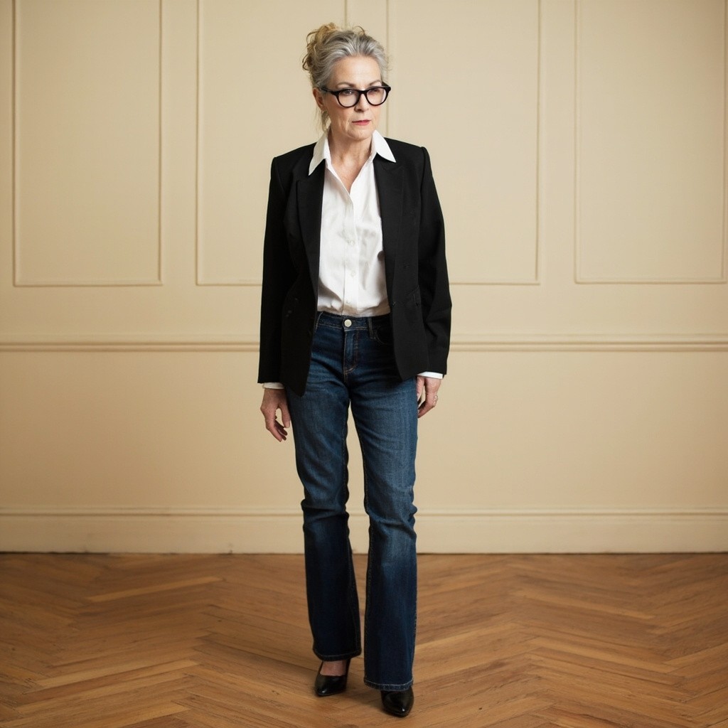 The Stylish Middle-Aged Woman in Denim and Blazer