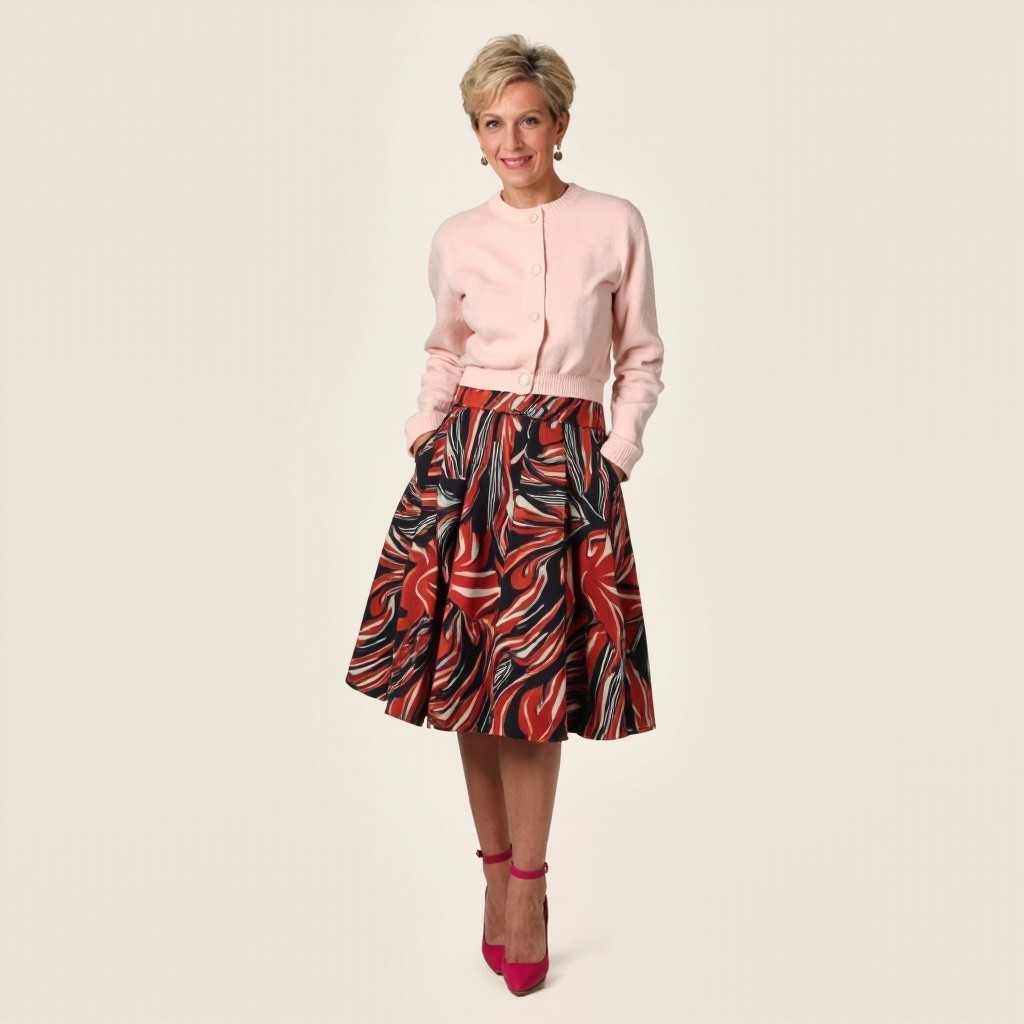 The Stylish Middle-Aged Woman in Retro Print Skirt