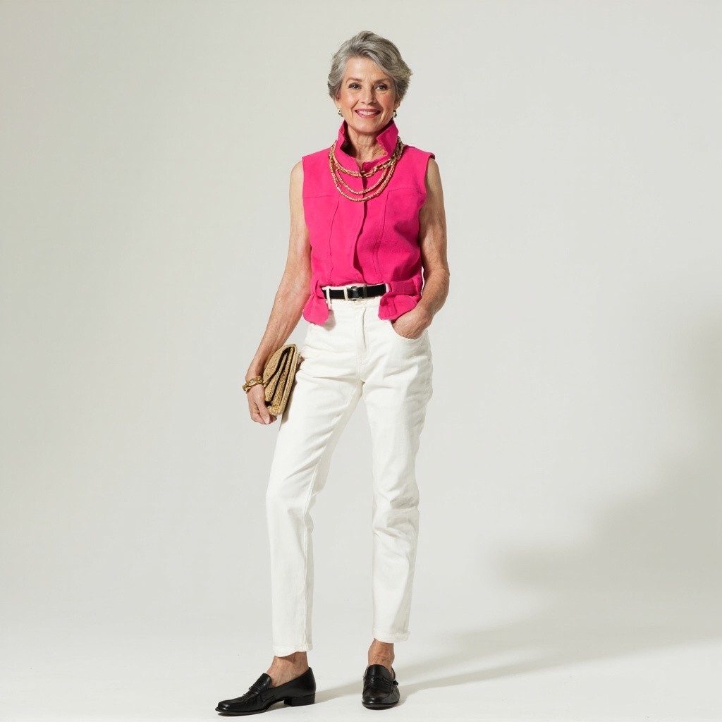 The Stylish Middle-aged Model in Pink Vest