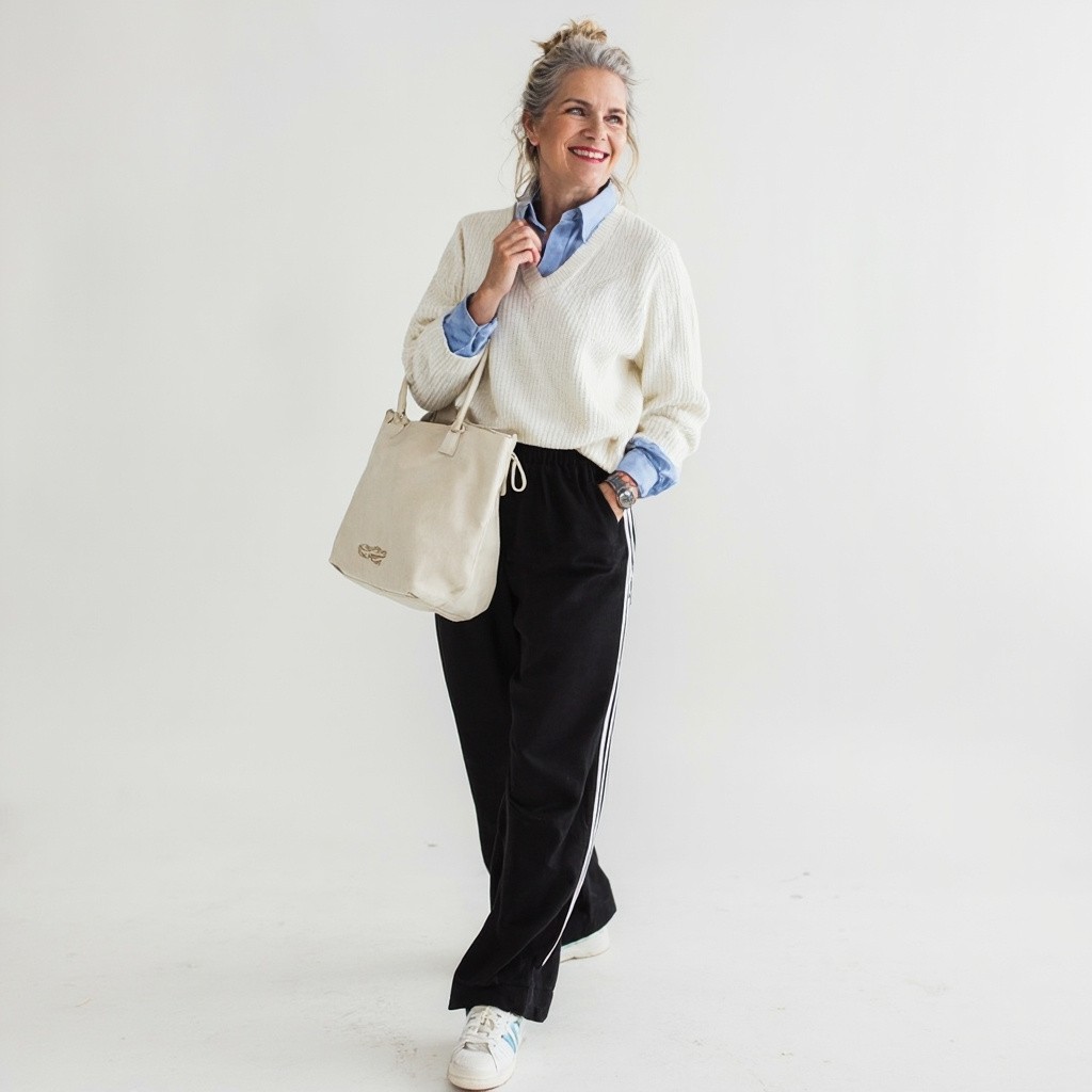 The Stylish Older Influencer in Casual Studio Attire
