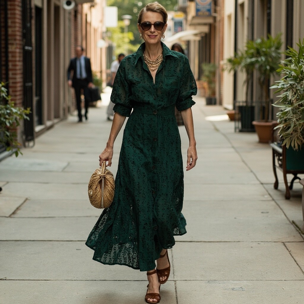 The Stylish Vogue Woman in a Green Dress