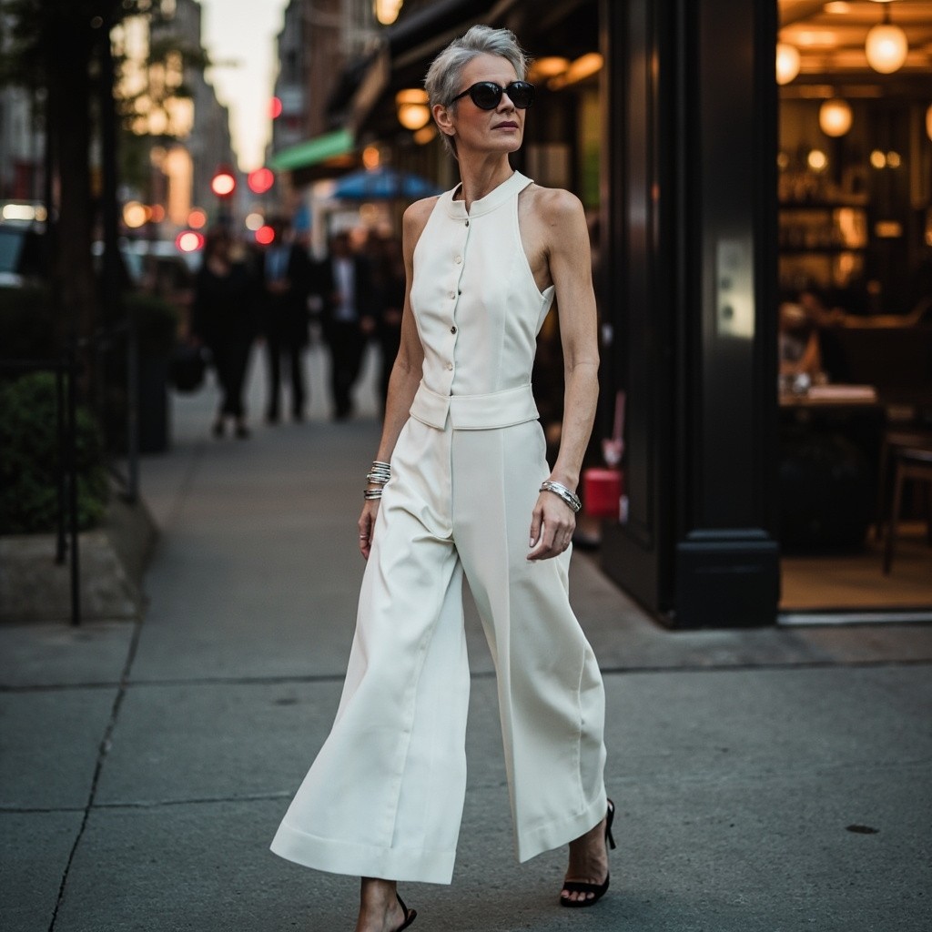 The Stylish Woman in White Outfit, Urban Setting