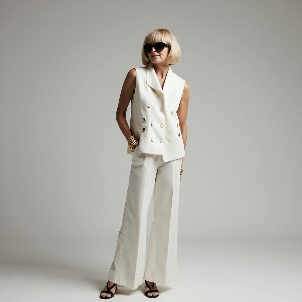 The Stylish Woman in White with Bob Haircut